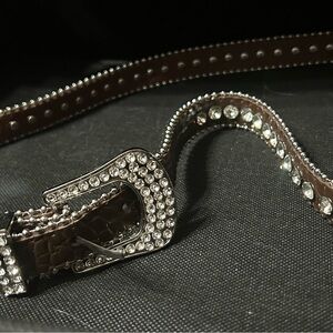 Brown Diamond Studded Women's Slim Western Belt